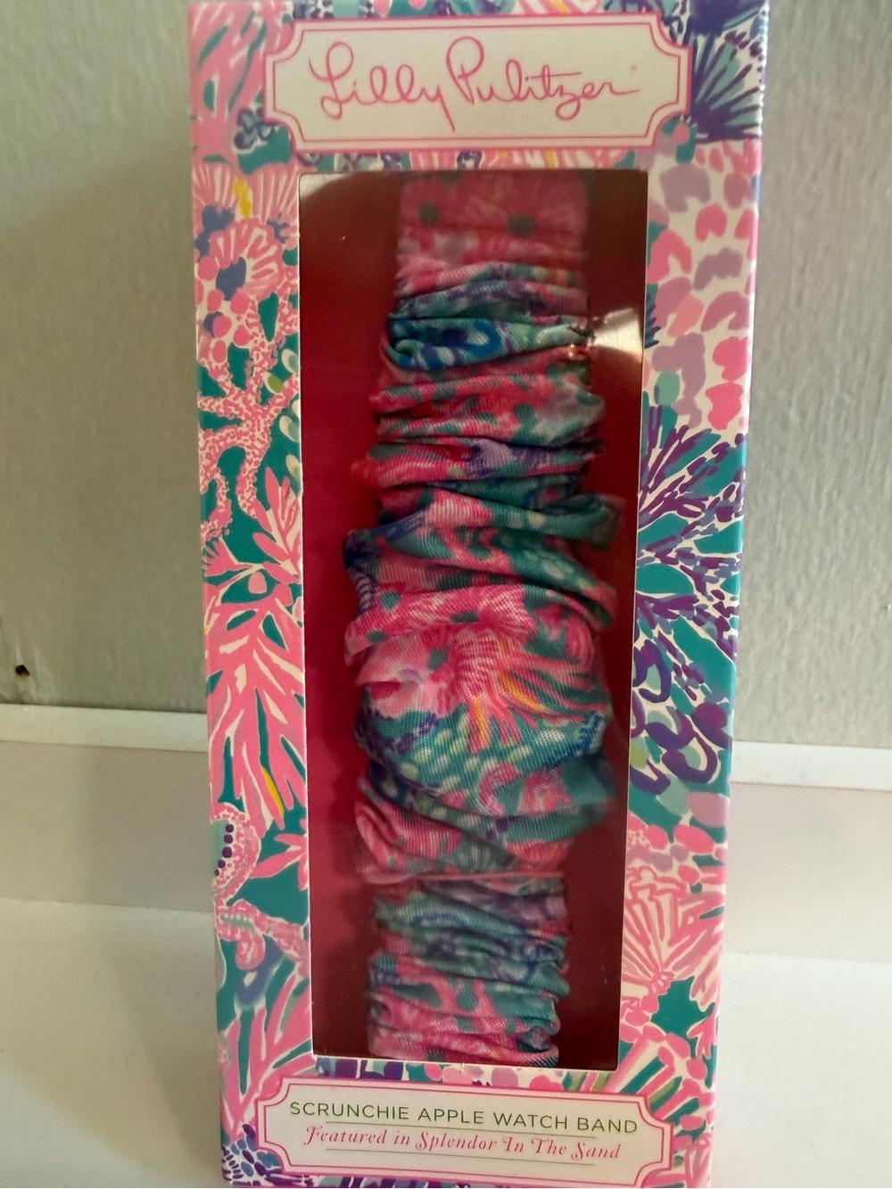 NIB Lilly Pulitzer Apple Watch Band Scrunchie Floral Multicolor Pink Teal